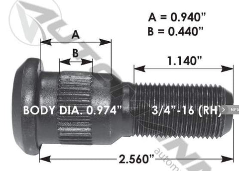 E-5911R-Serrated Wheel Stud, (product_type), (product_vendor) - Nick's Truck Parts