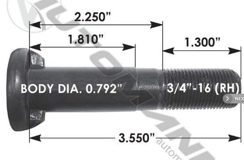 E-5916R-Wedge Head Stud, (product_type), (product_vendor) - Nick's Truck Parts