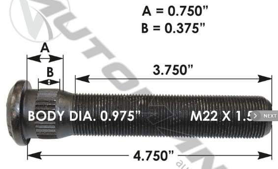E-6034-Metric Serrated Stud, (product_type), (product_vendor) - Nick's Truck Parts