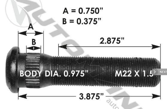 E-6035-Metric Serrated Stud | Nick's Truck Parts