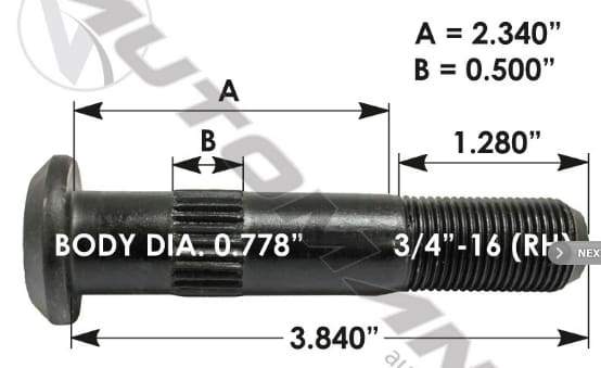 E-8954R-Serrated Wheel Stud, (product_type), (product_vendor) - Nick's Truck Parts