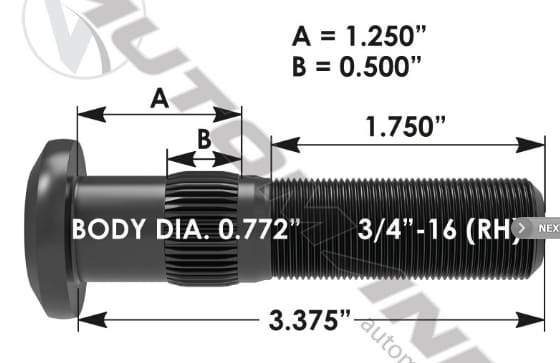 E-8955R-Serrated Wheel Stud, (product_type), (product_vendor) - Nick's Truck Parts