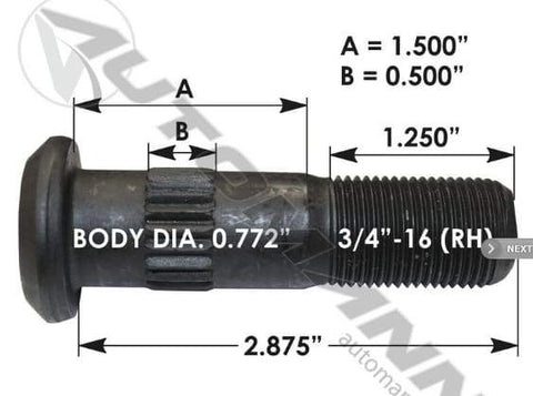 E-8958R-Serrated Wheel Stud, (product_type), (product_vendor) - Nick's Truck Parts