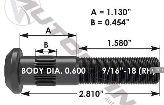 E-8959R-Serrated Wheel Stud, (product_type), (product_vendor) - Nick's Truck Parts