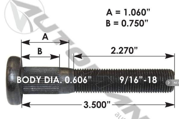 E-8964-Serrated Wheel Stud, (product_type), (product_vendor) - Nick's Truck Parts