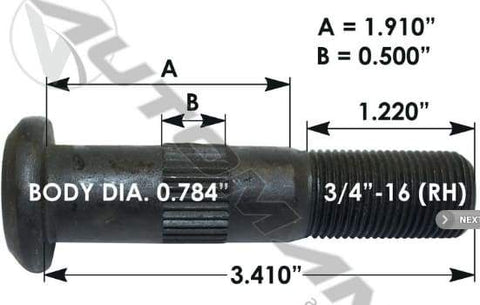 E-8978R-Serrated Wheel Stud, (product_type), (product_vendor) - Nick's Truck Parts