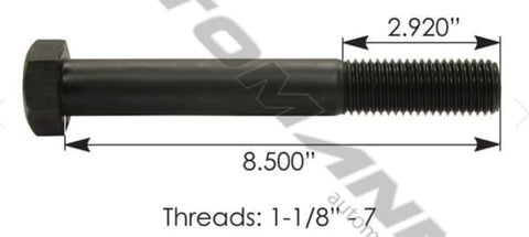 F118812GR8-Cap Screw 1-1/8in x 8-1/2in GR8, (product_type), (product_vendor) - Nick's Truck Parts